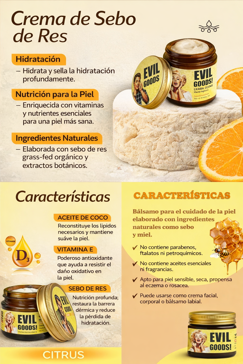 Evil Goods®  Sebo de Res 60 ml! Restauración profunda para tu piel